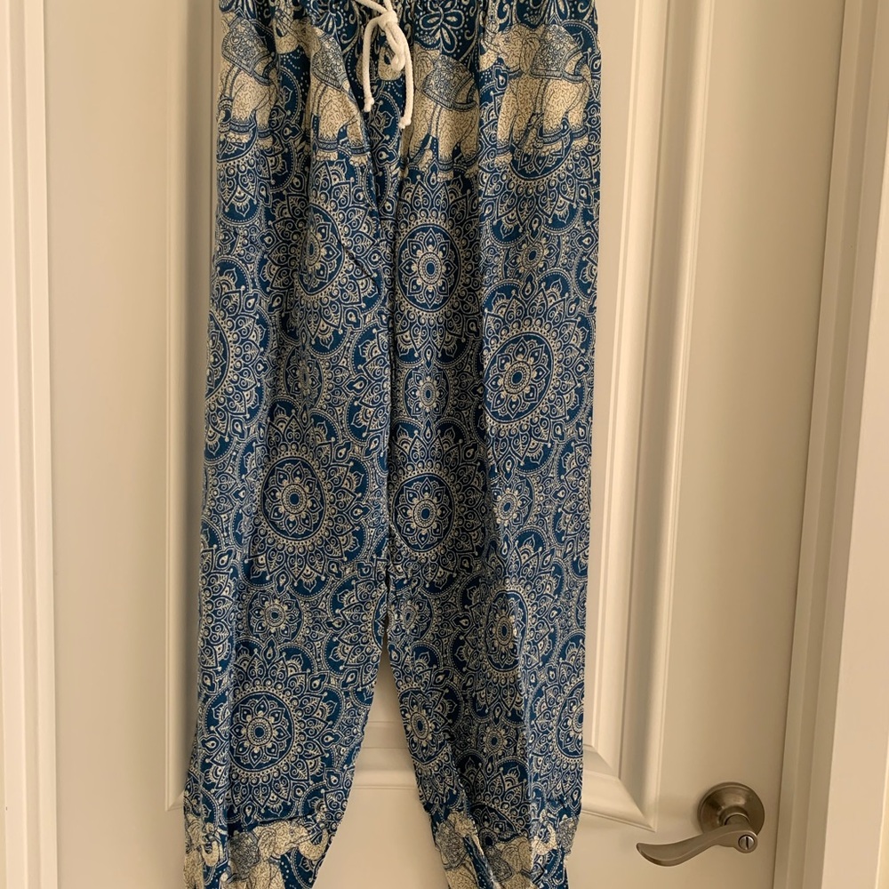 Blue Elephant Print Harem Pants